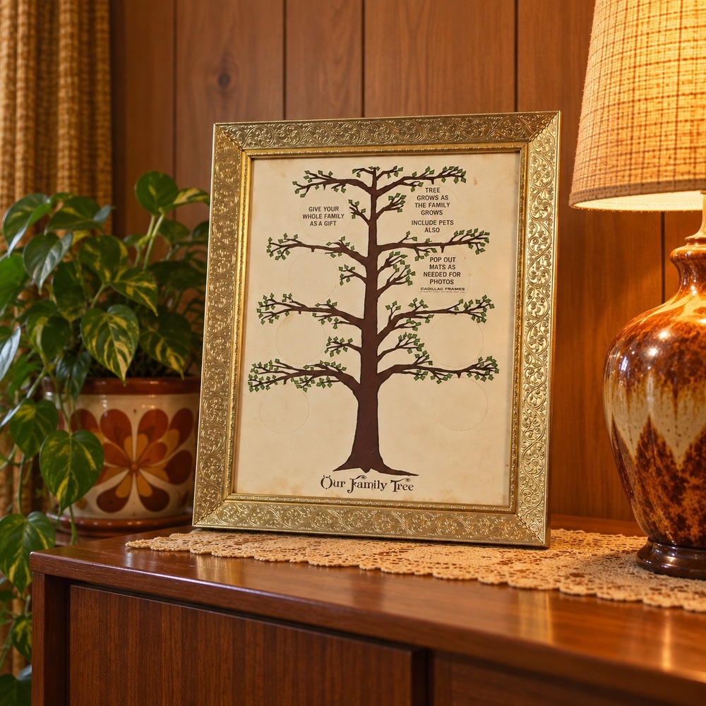 Vintage 70s Cadillac Frames Family Tree Photo 16x13 Gold Ornate Scroll Filigree